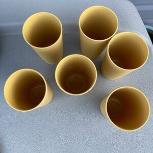 Vintage Tupperware Harvest Gold Textured Tumblers Cups #873 Lot of 6